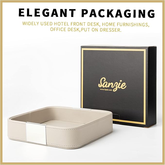 SANZIE Luxury Leather Desktop Storage Small Catchall Organizer Decorative Tray - Image 5