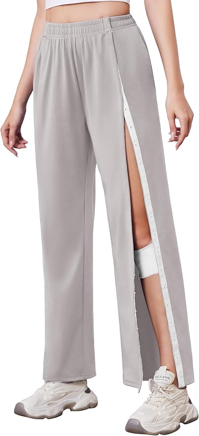 Deyeek Tear Away Pants for Women Side Slit Snap Sweatpants Loose Fit Post by Deyeek