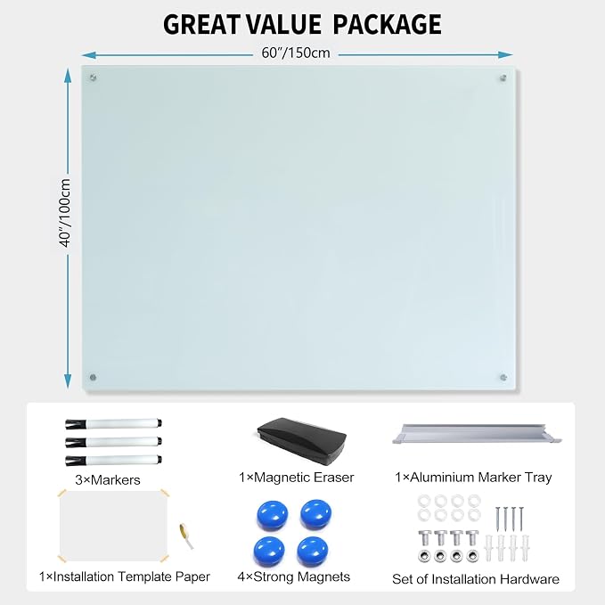 Magnetic Glass Dry Erase White Board Whiteboard Glass Writeboard 40"x60" - Image 4