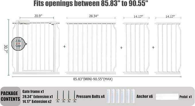 Heavy Duty Baby & Dog Safety Gate, Extra Wide 85.8-90.5 Inch, Tension Mounted - Image 2