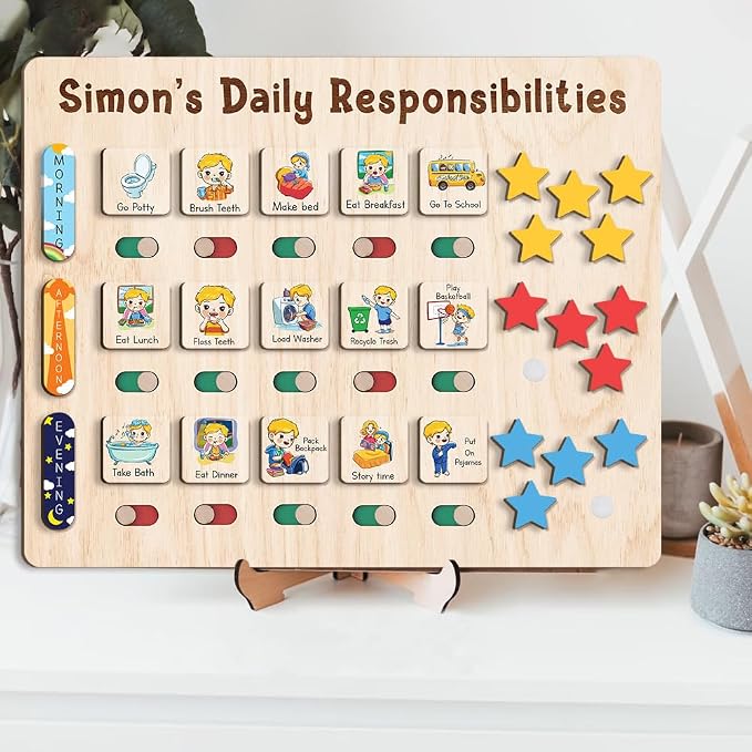 Wooden Chore Chart for Kids Visual Schedule, Routine Chart for Kids, Morning - Image 6