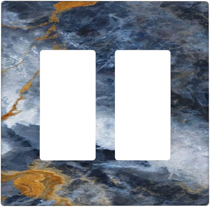 Decorative Outlet Covers Gold Dark Blue Gilt Haze Marble 2 Gang Light Switch by VGHOKO