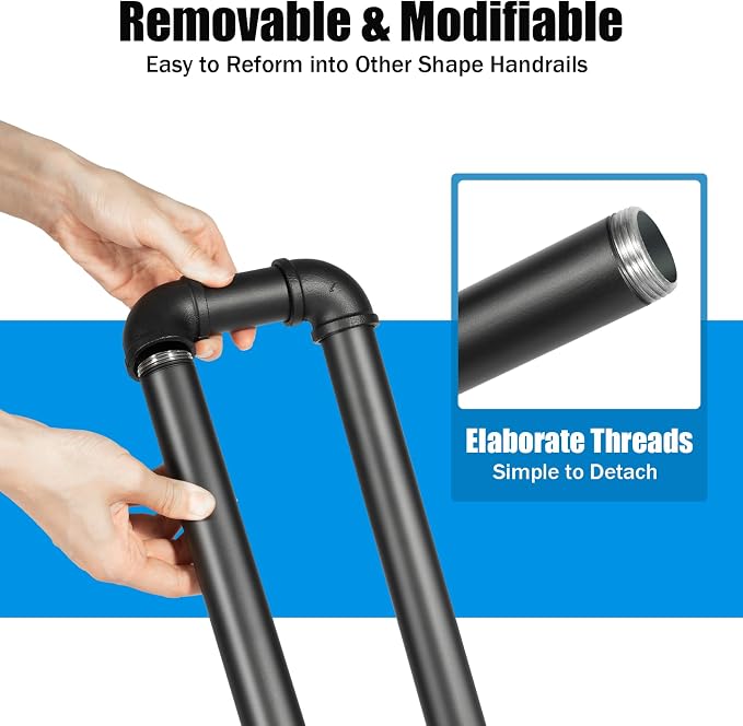 Stair Handrail Matte Black U-Shaped Industrial Wrought Iron Railing Non-Slip - Image 3