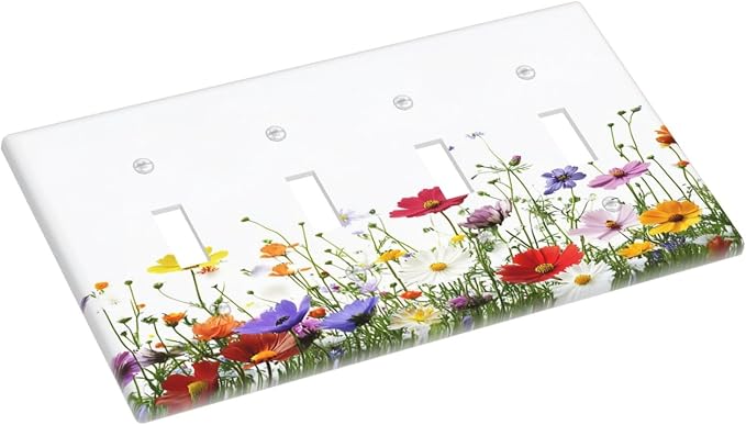 Light Switch Covers Colorful Wildflowers Plant Floral Daisy Quad Toggle - Image 3