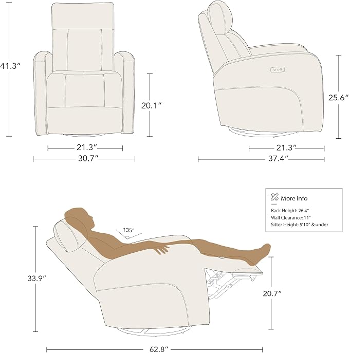 CHITA Genuine Leather Power Swivel Glider Recliner Chair - Image 3