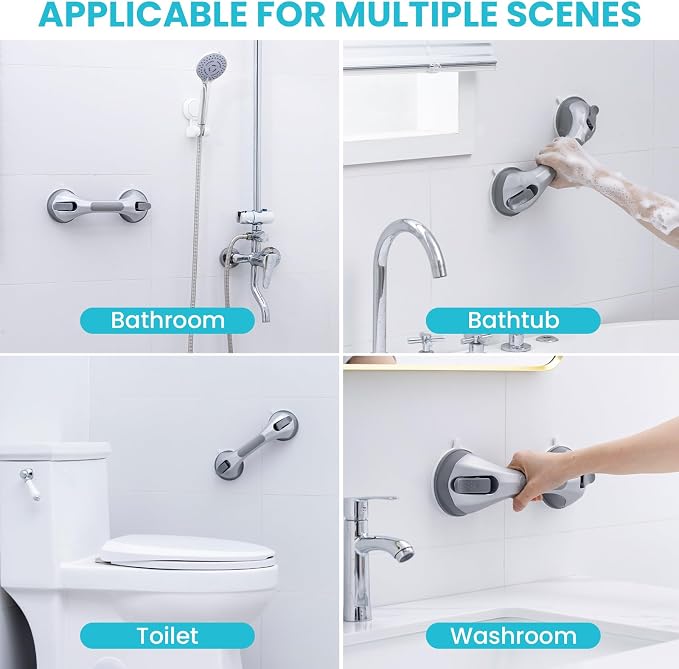 TAILI Shower Handles for Elderly Suction, 2 Pack 12 Inch Shower Grab Bars for - Image 8