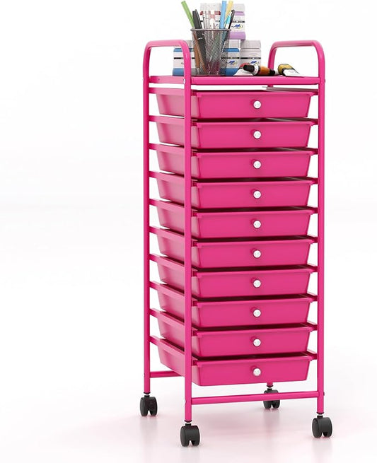 Giantex 10-Drawer Storage Cart w/Universal Wheel, Rolling Cart w/Handle by Giantex