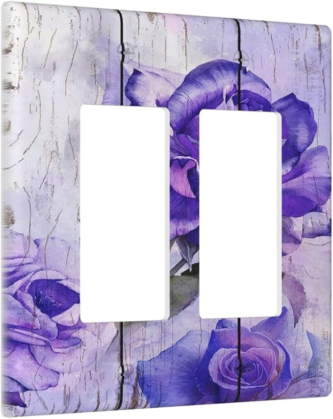 Outlet Covers Purple Rose Flower Rustic Wood Plank 2 Gang Wall Plate Double - Image 2