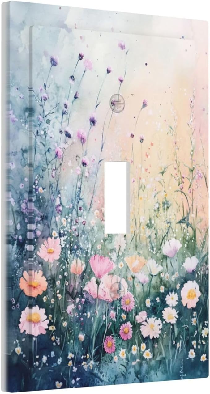 Decorative Light Switch Covers Pink Floral Wildflower Green Plants 1 Gang Light - Image 2