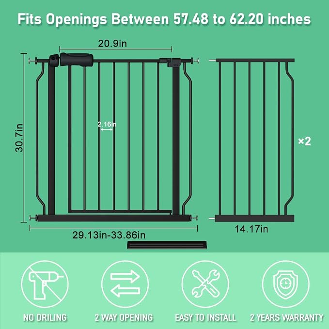 ALLAIBB Extra Wide Pressure Mounted Baby Gate Walk Through Child Kids Safety - Image 5