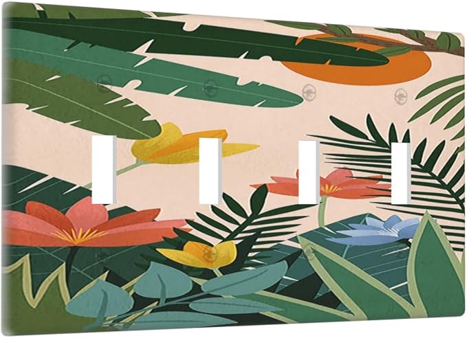 Light Switch Covers Boho Tropical Plant Floral Pattern Quad Toggle Electrical - Image 2