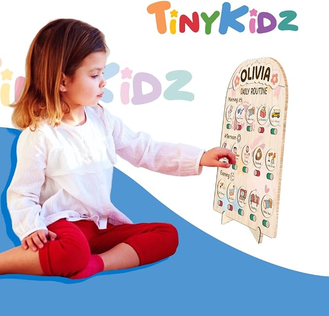 Wooden Chore Chart for Kids, Daily Routine for Girls, Wooden Daily Chore Chart - Image 2