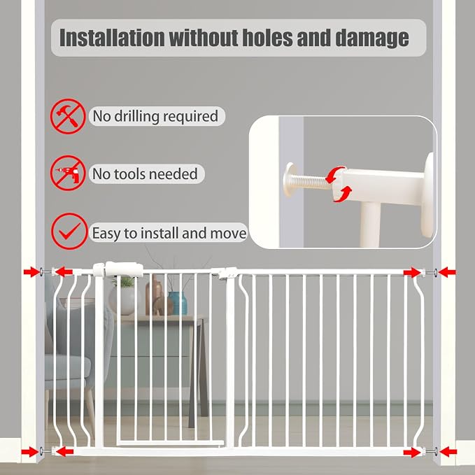 Extra Wide Baby Gate Tension Indoor Safety Gates White Metal Large Pressure - Image 5