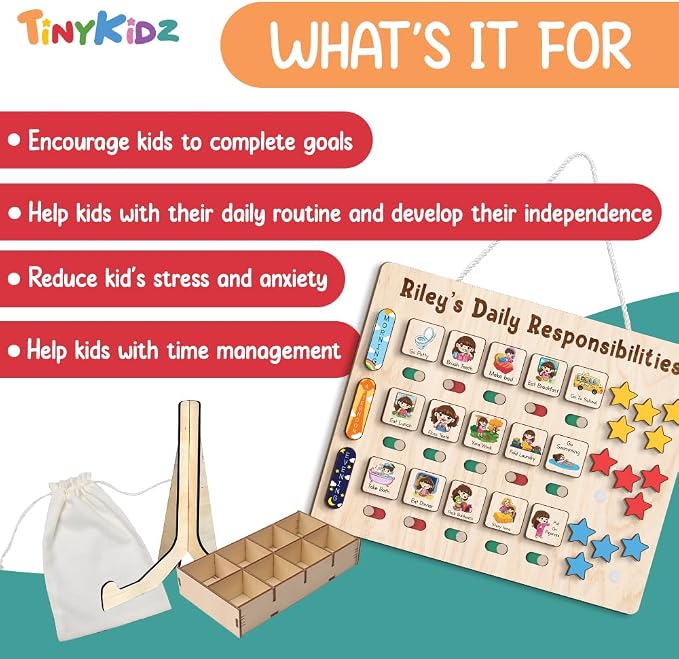 Wooden Chore Chart for Kids Visual Schedule, Routine Chart for Kids, Morning - Image 3