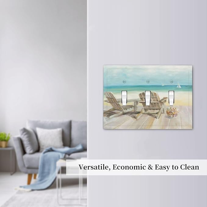 Light Switch Cove Beach Chair Seascape Blue Ocean 3 Gang Wall Plate Triple - Image 7