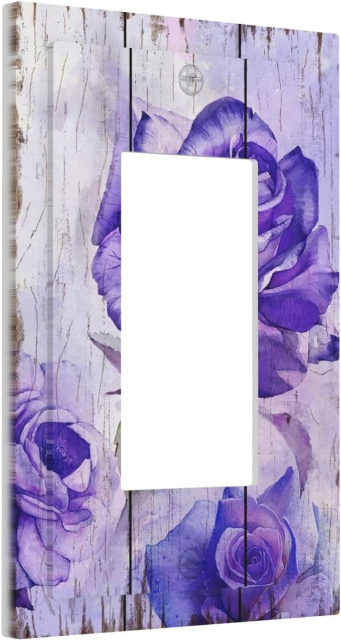 Outlet Covers Purple Rose Flower Rustic Wood Plank 1 Gang Wall Plate Single - Image 2