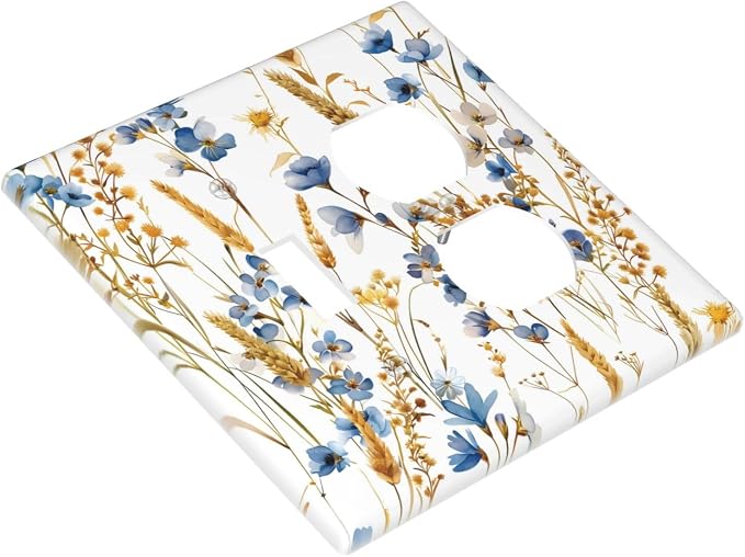 Vintage Wildflower Blue Gold Country Fall Wheat Floral Wallplates 1 Toggle 1 - Image 3