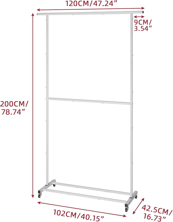 Sywhitta Double Rod Clothing Garment Rack, Rolling Clothes Organizer on Wheels - Image 4