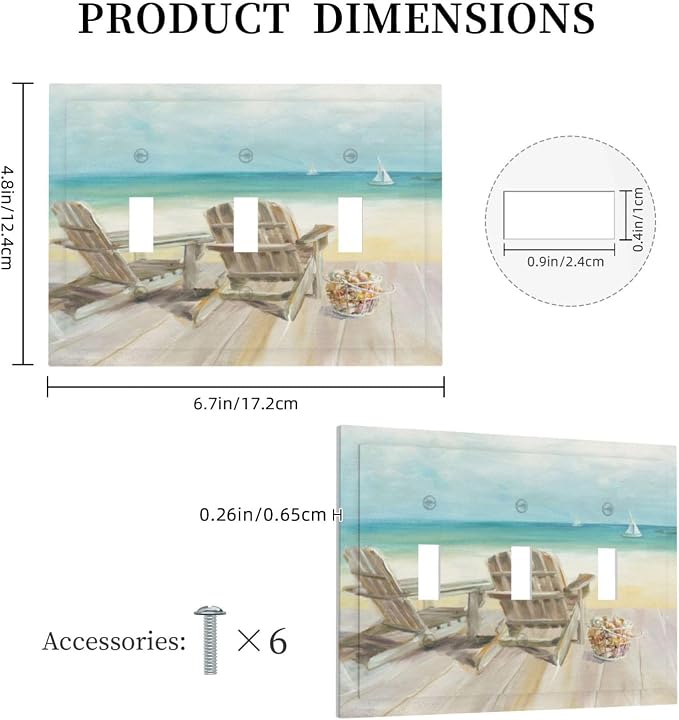 Light Switch Cove Beach Chair Seascape Blue Ocean 3 Gang Wall Plate Triple - Image 5