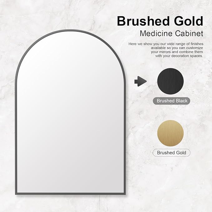 Recessed Medicine Cabinet for Bathroom, Brushed Black Arched Medicine Cabinet - Image 7