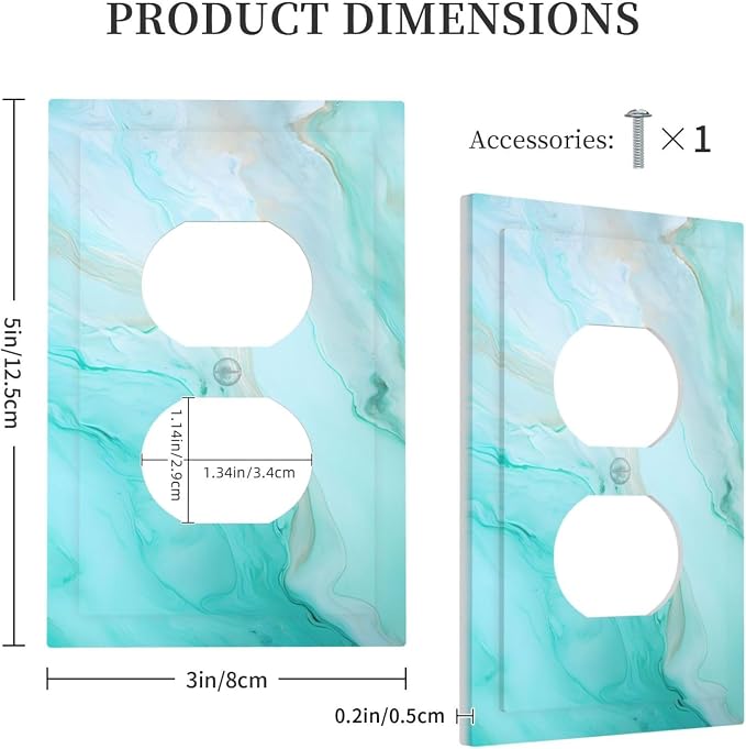 Teal Gold Marbling Turquoise Print Outlet Covers 1 Gang Duplex Light Switch - Image 5