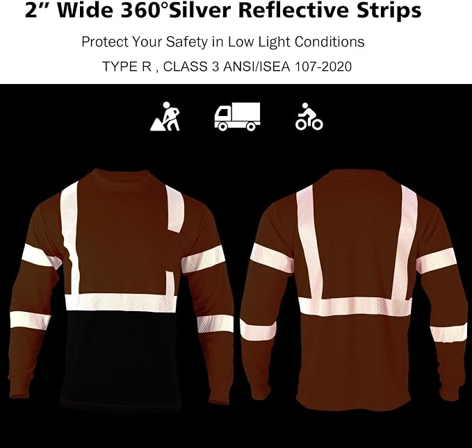 VENDACE Safety Reflective High Visibility Long Sleeve Shirts ANSI Class 3 Hi - Image 5