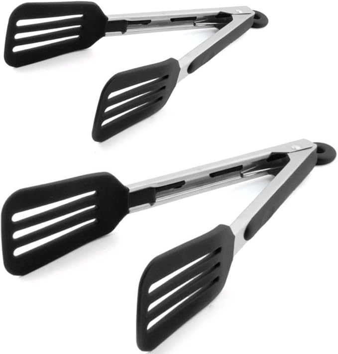 Cooking Tongs 9 inches and 12 inches Stainless Steel Kitchen Silicone Serving by Staruby