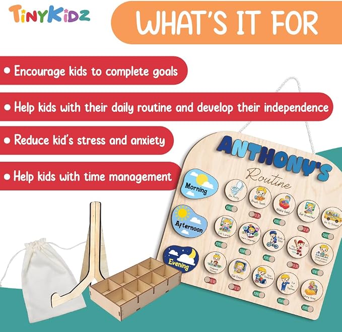 Wooden Chore Chart for Kids Visual Schedule, Routine Chart for Kids, Morning - Image 3