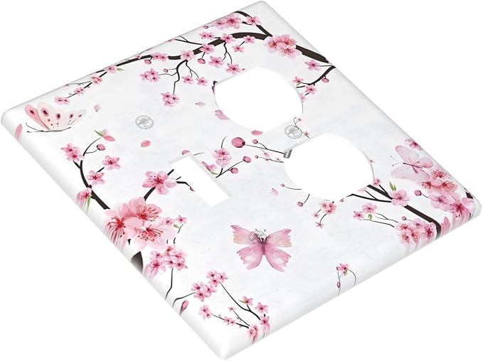 Cherry Floral Watercolor Pink Flowers Butterfly Wallplates 1 Toggle 1 Duplex - Image 3