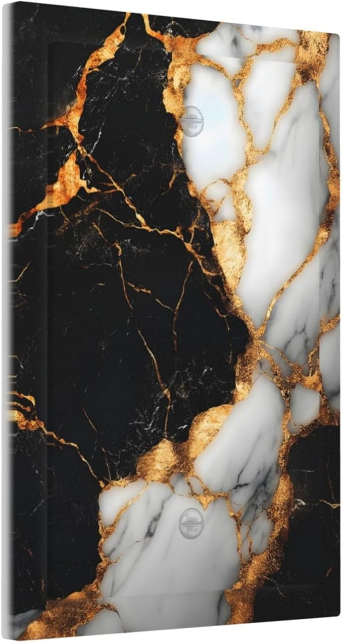 Decorative Light Switch Cover Plate Black Gold Marble 1 Gang No Device Single - Image 2