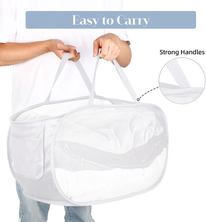 Strong Mesh Pop Up Laundry Basket, Collapsible Laundry Hamper - Field & Grace