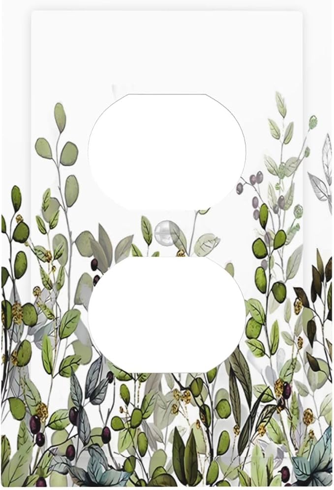 Watercolor Green Eucalyptus Leaves Plants Fruit Outlet Covers 1 Gang Duplex by Unknown