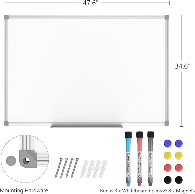 Lockways White Board Dry Erase Board 48 x 36 Inch, Magnetic Whiteboard 4 x 3 - Image 2