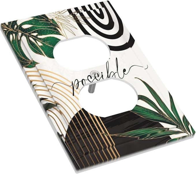 Boho Abstract Tropical Green Palm Leaf Mid Century Outlet Covers 1 Gang Duplex - Image 3