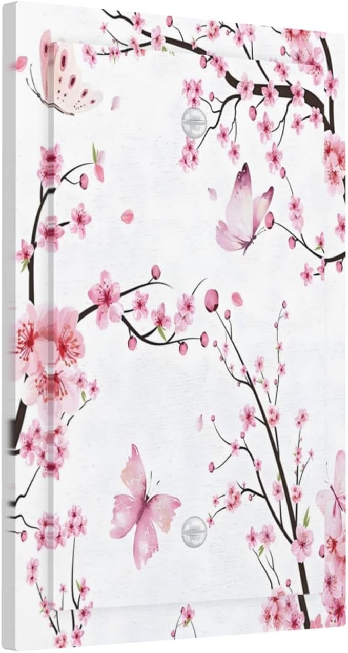 Cherry Floral Watercolor Pink Flowers Butterfly Light Switch Cover Plate 1 Gang - Image 2