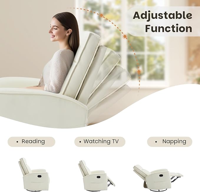 CANMOV Rocker Recliner Chair, 360°Swivel Nursery Glider Recliner, Manual - Image 5
