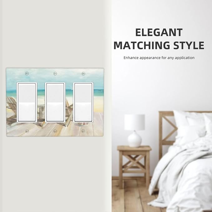 Light Switch Cover Beach Chair Seascape Blue Ocean 3 Gang Wall Plate Triple - Image 7