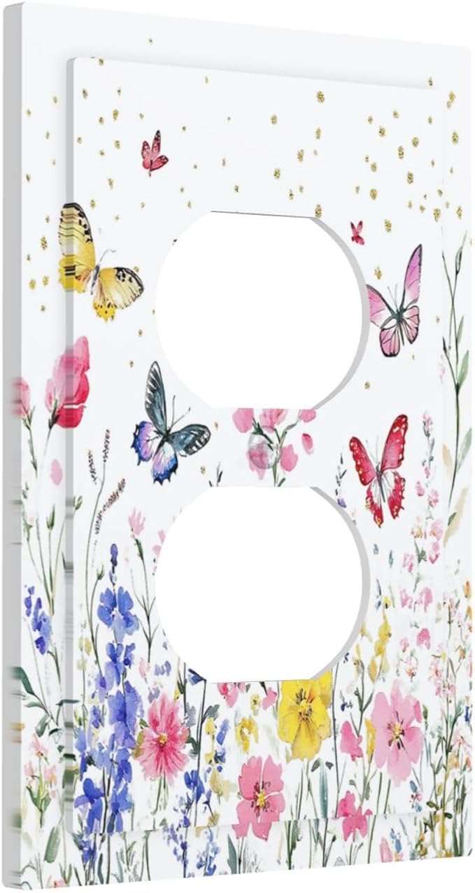 Outlet Covers Watercolor Floral Butterfly Colorful Wildflower 1 Gang Duplex - Image 2