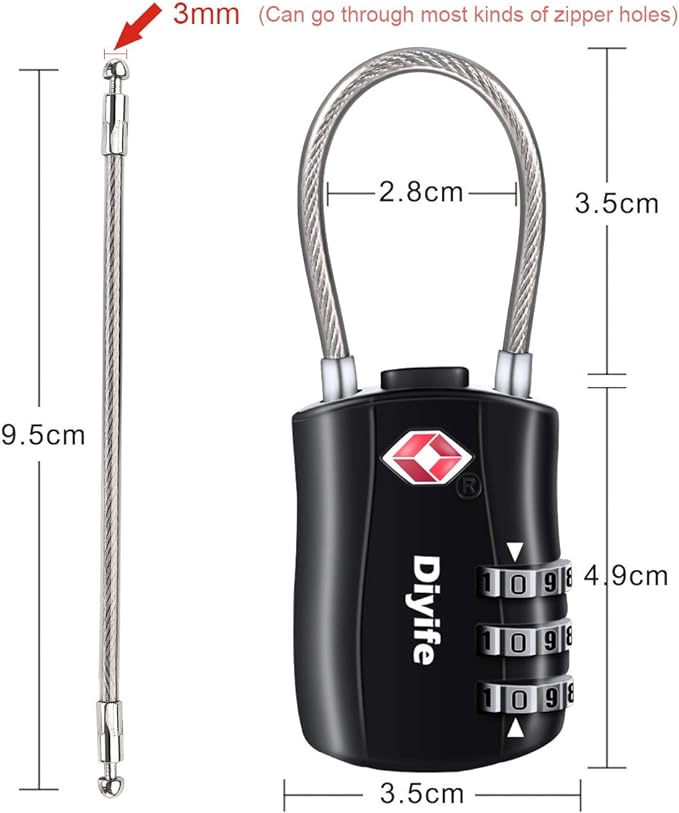 TSA Luggage Locks, Diyife TSA Approved Luggage Lock 3-Digit Re-settable - Image 3