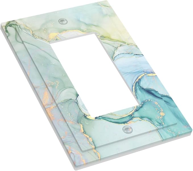 Decorative Outlet Covers Teal Gold Marbling Turquoise 1 Gang Single Rocker - Image 3