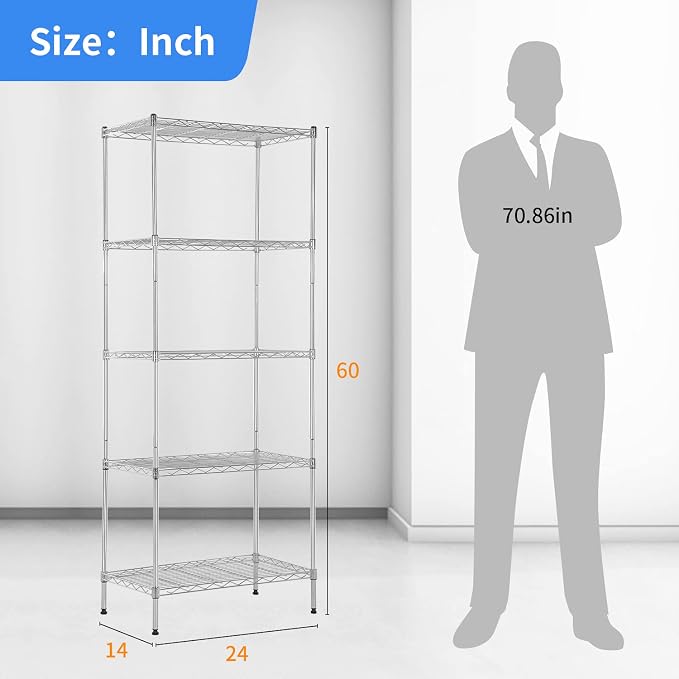 BestOffice | 5-Tier Wire Storage Shelves | 14x24x60 | Chrome | - Image 3
