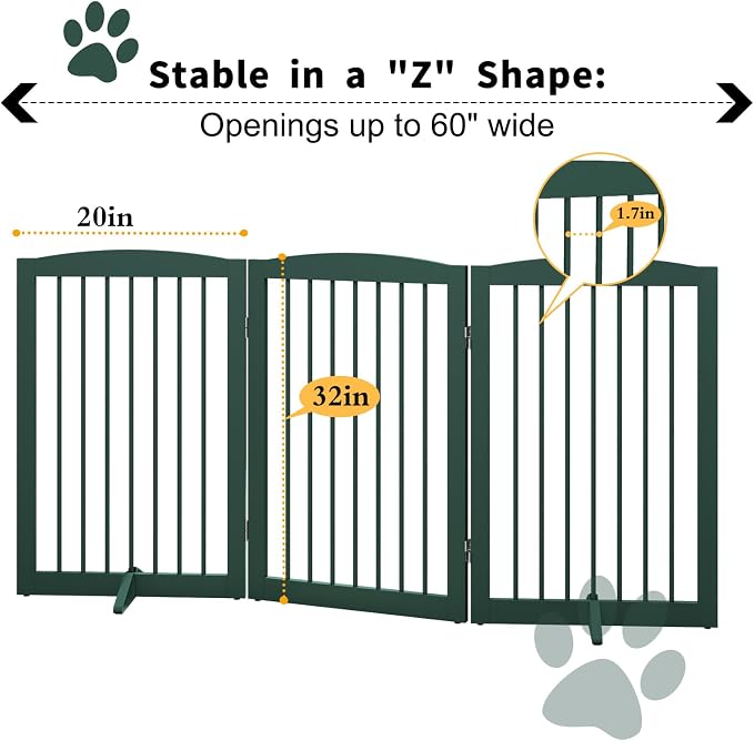 Freestanding Pet Gate for Dogs, Foldable Wooden Dog Gate for House Indoor - Image 5
