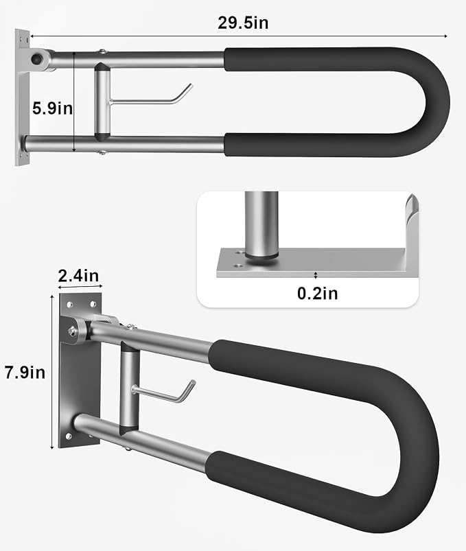 Foldable Toilet Safety Grab Bar, Aluminum Alloy Wall Mounted Handicap Support - Image 5