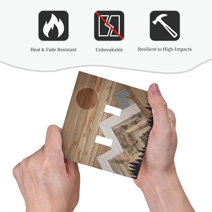 Wooden Planks Mosaic Snow Mountain Sun Decorative Switch Plates 2 Gang Double - Image 6