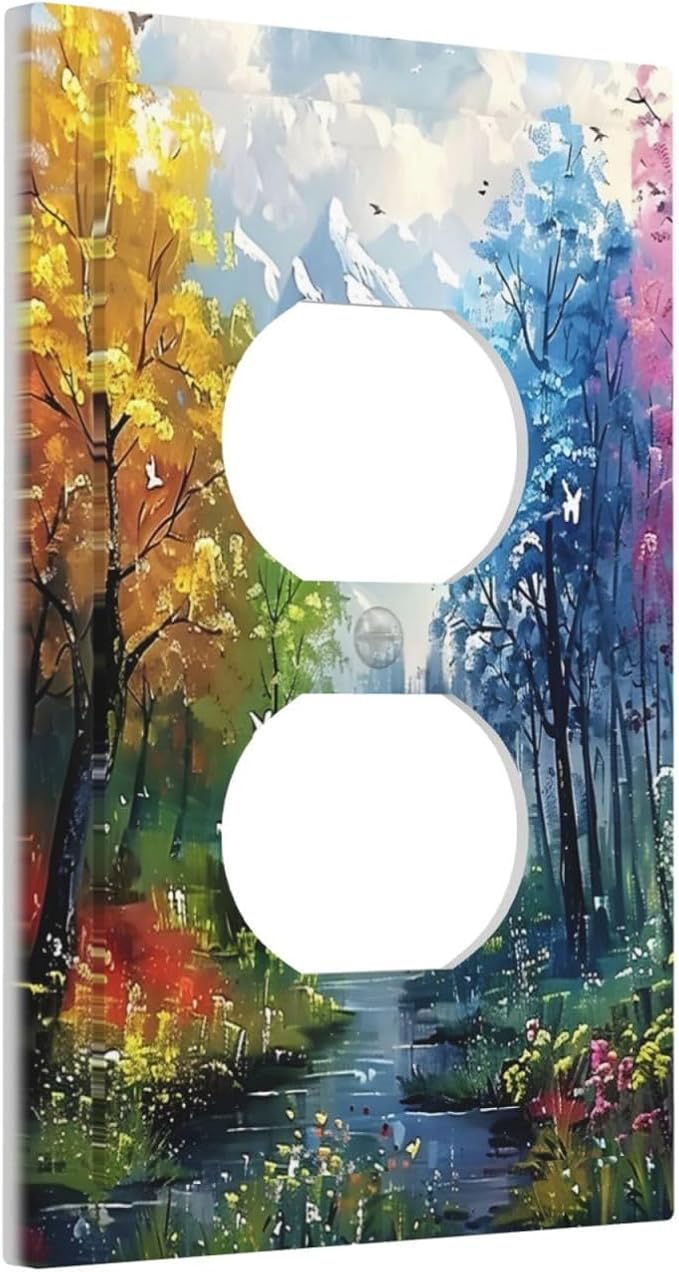 Colorful Forest Snow Mountain River Oil Painting Style Outlet Covers 1 Gang - Image 2