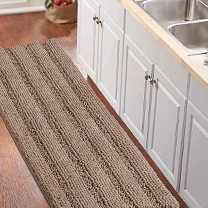 Turquoize Luxurious Shaggy Chenille Kitchen/Bath Mat Non-Slip Mat Taupe Brown by Turquoize