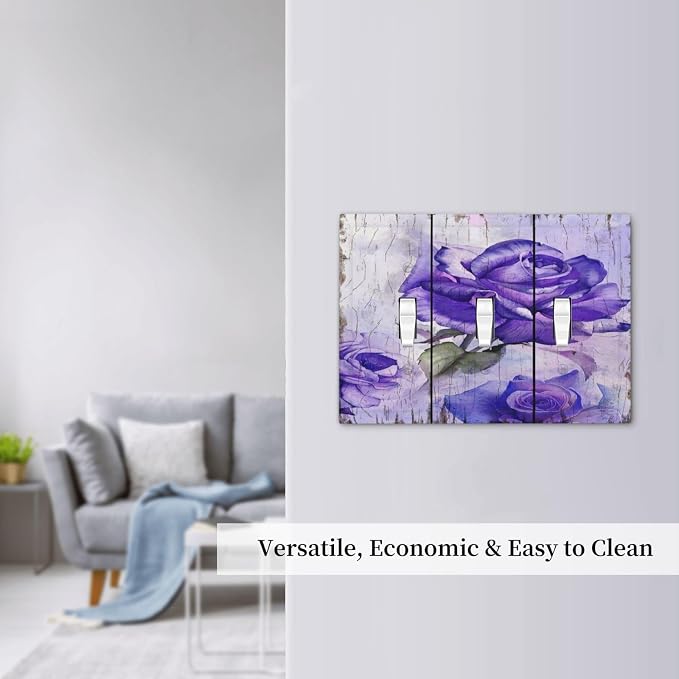 Light Switch Cover Purple Rose Flower Rustic Wood Plank 3 Gang Wall Plate - Image 7