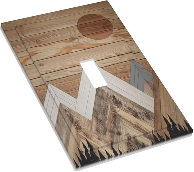 Wooden Planks Mosaic Snow Mountain Sun Decorative Light Switch Cover 1 Gang - Image 3