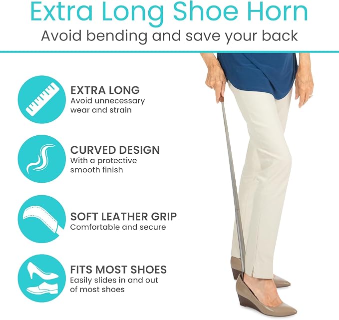 Vive Extra Long Handled Shoe Horn- Metal Shoehorn - Image 2