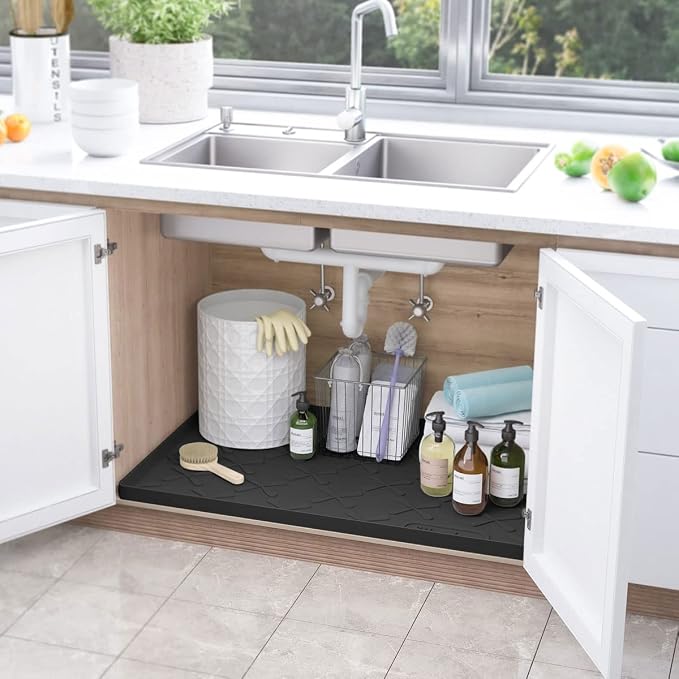 SIKADEER 34" x 19" Under Sink Mat Waterproof, Silicone Mat Kitchen Drawer Shelf - Image 2